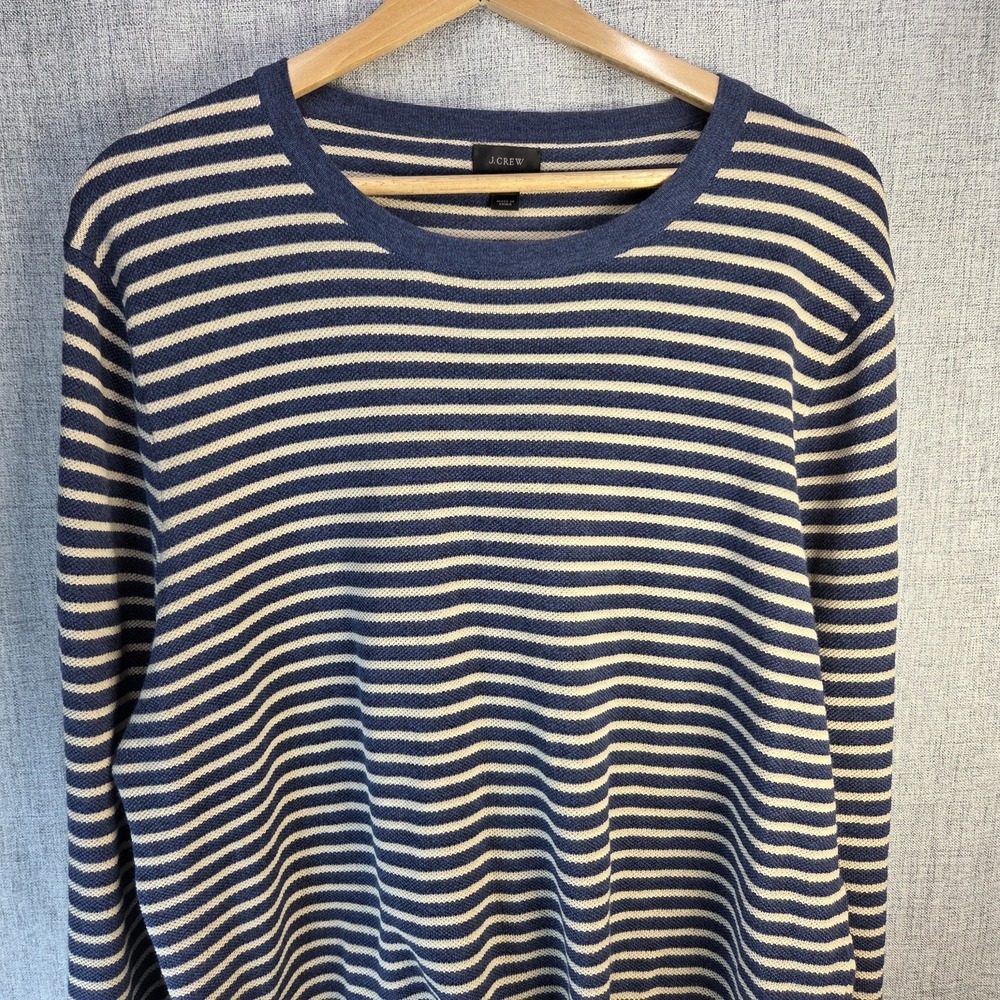 J Crew Cotton/Cashmere Sweater Womens Large Pullover Crew Neck Nautical Stripe